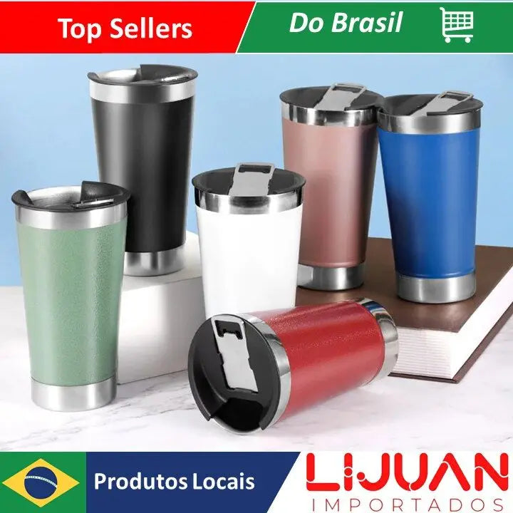 Copo Térmico Com Tampa Abridor Inox